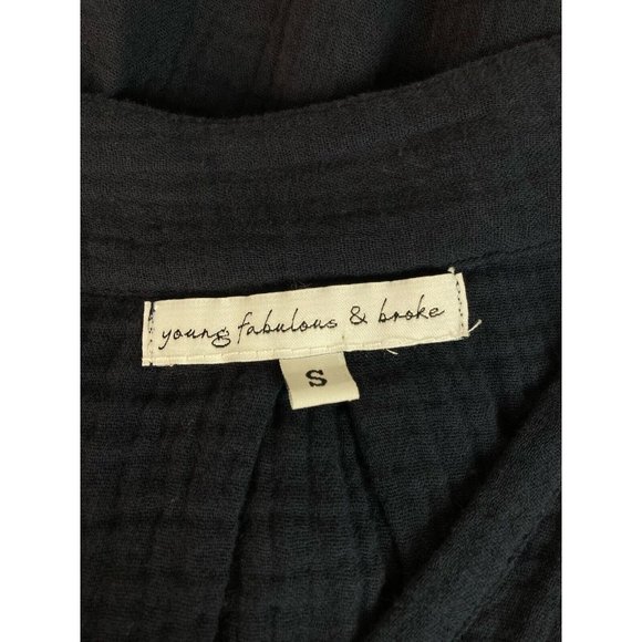 *Young Fabulous & Broke Boxy Textured Top Womens Sm Navy Blue Raw Edge Dolman - Picture 3 of 4